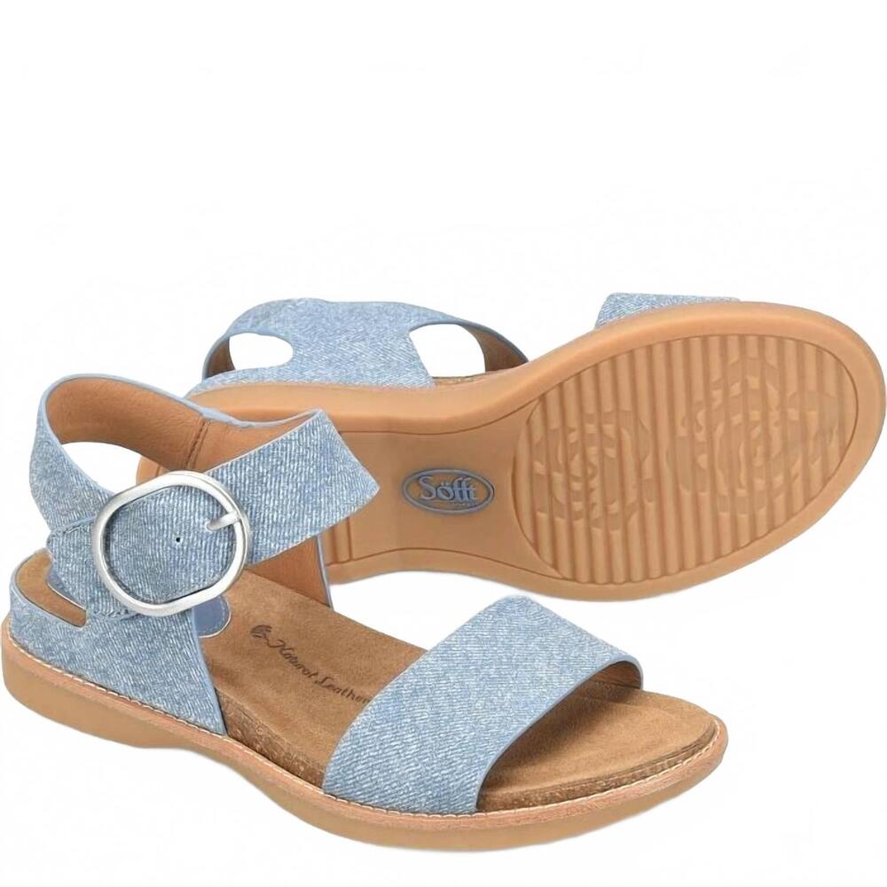 NEW SOFFT women's bali flat sandals in blue suede